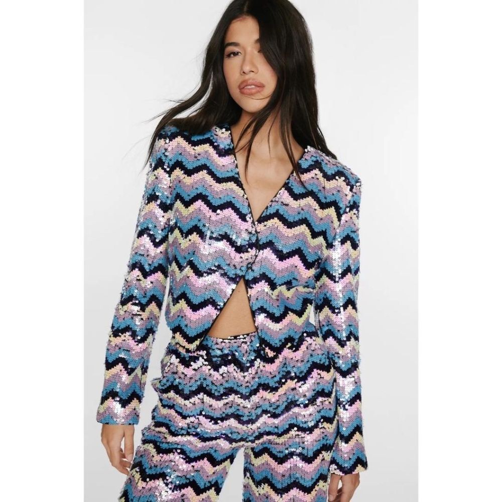 Nasty Gal Multicolor Sequin Chevron Blazer - Picture 8 of 8